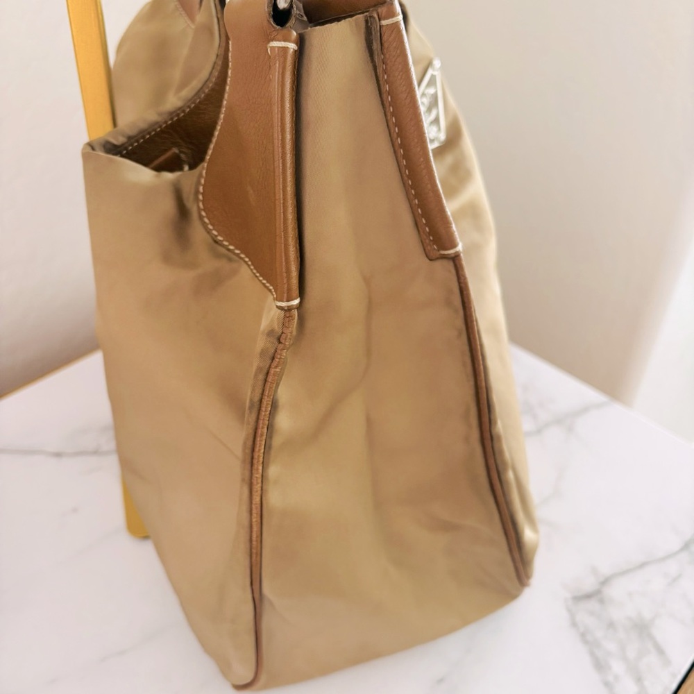 Prada Half Moon Hobo Bag Jumbo Logo Brown Tan Leather Nylon‎ Designer Luxury COA - Picture 13 of 15